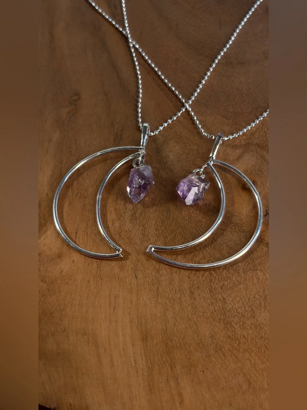 SET of Matching Silver Amethyst Drop Friendship Moons